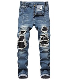 رخيصةأون -رجالي جينزات بنطلونات سراويل جينز جيب ممزق 平织 راحة متنفس مناسب للبس اليومي مناسب للخارج خليط قطن موضة كاجوال أسود أزرق