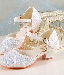 cheap -Girls' Heels Dress Shoes Flower Girl Shoes Princess Shoes School Shoes Glitter Portable Breathability Non-slipping Princess Shoes Big Kids(7years +) Little Kids(4-7ys) Daily Prom Walking Shoes Buckle