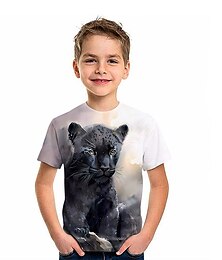 abordables -T-shirt Tee Enfants Garçon Graphic Animal Léopard Manche Courte Col ras du cou Haut pour enfants Extérieur 3D effet Sportif Mode Frais Eté Blanche Jaune Bleu 2-13 ans