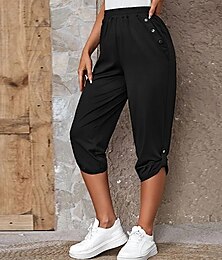 cheap -Women's Capri shorts Plain Side Pockets Calf-Length Micro-elastic Fashion Casual Daily Black Wine S M
