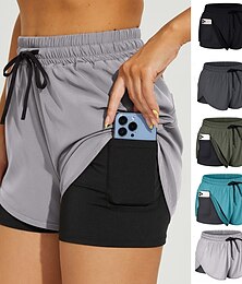 お買い得  -女性用 ランニングショーツ ジムショーツ ヨガショーツ 2 イン 1 電話ポケット付き ライナー付き ボトムズ スポーツ 秋 高通気性 速乾性 ソフト ヨガ フィットネス ジムトレーニング スポーツウェア アクティブウェア ソリッド ダークグレー ブラック ワイン