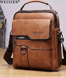 Χαμηλού Κόστους -Weixier χιαστί τσάντα ανδρική τσάντα ώμου vintage δερμάτινη κάθετη επαγγελματική ανδρική τσάντα casual δερμάτινη τσάντα για άνδρες
