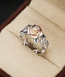cheap -14k Rose Gold Flower Ring European and American Vintage Plated 925 Silver Split Engagement Ring
