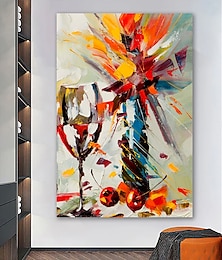 baratos -pintura a óleo pintada à mão arte na parede abstrata ainda vida copo de vinho decoração para casa decoração moldura esticada pronta para pendurar