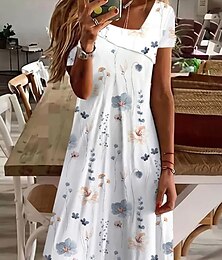 Χαμηλού Κόστους -Γυναικεία Καλοκαιρινό φόρεμα Φόρεμα εκτύπωσης Φλοράλ Στάμπα Λαιμόκοψη V Μίντι φόρεμα Βασικό Σπίτι Καθημερινά Κοντομάνικο Καλοκαίρι Άνοιξη