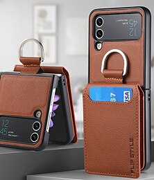 זול -נרתיק טלפון לסמסונג גלקסי Z Flip 6 Z Flip 5 Z Flip 4/3/2 כיסוי אחורי פליפ עם מחזיק כרטיסים מחזיק סטנד עור PC PU בצבע אחיד