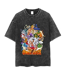 abordables -One Piece Monkey D.Luffy Manches Ajustées T-shirt délavé à l'acide surdimensionné Imprime Art graphique Pour Couple Homme Femme Adulte Lavage à l'acide Casual Quotidien