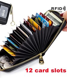 お買い得  -RFIDクレジットカードホルダー カジュアルマルチコンパートメント財布 シンプルなジップアラウンドカードケース