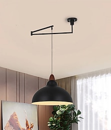 voordelige -led hanglamp industriële hanglamp zwenkarm hanglamp, verstelbare koepel plafond hanglamp voor eetkamer woonkamer in zwart/wit