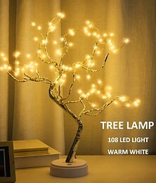 abordables -luz de noche led luz de mesa de árbol bonsai con 108 luces de cadena de alambre de cobre led interruptor táctil lámpara de árbol artificial de bricolaje usb o batería para el dormitorio escritorio