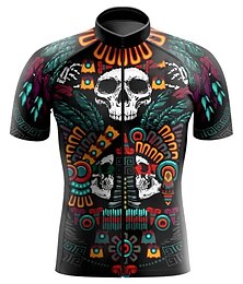 cheap -21Grams Men's Cycling Jersey Short Sleeve Bike Top with 3 Rear Pockets Mountain Bike MTB Road Bike Cycling Breathable Quick Dry Moisture Wicking Reflective Strips Black Yellow Blue Graphic Skull