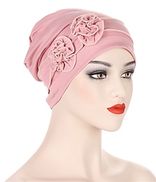 billige -1 stk beanie lue hodeplagg turban dekker to blomster hode wraps turban lue klassisk vintage kvinner ensfarget mykt hodeplagg