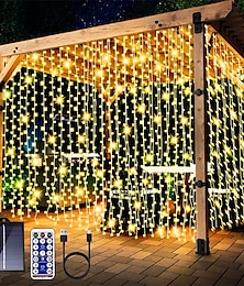 abordables -300leds luces de cortina solar al aire libre interior luces de cadena solares al aire libre impermeable luces de ventana de hadas luces centelleantes 8 modos decoración de navidad para el jardín del