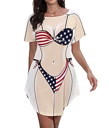 abordables -Maillot de bain pour femmes robe de couverture drôle mignon bikini imprimé pour maillots de bain à manches courtes 3d graphique baggy maillots de bain dissimulation