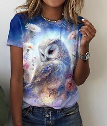 abordables -Camiseta básica para mujer, estampado floral, manga corta, cuello redondo, para fin de semana festivo, color morado