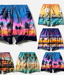 お買い得  -男性用 ココナッツの木 グラフィック スイムショーツ ボードショーツ スイミングトランクス ミディアムウエスト ハワイアン ボヘミアン カジュアル 日常 祝日 ドローストリング メッシュ裏地付き 弾性ウエスト デザイナー 衣類