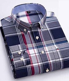 cheap -Men's Dress Shirt grey blue Red Blue Long Sleeve Stripes and Plaid Turndown All Seasons Wedding Street Clothing Apparel Button-Down