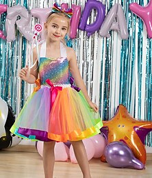 cheap -Toddler Girls' Party Dress Sequin Sleeveless Performance Outdoor Sequins Mesh Active Princess Nylon Above Knee Tulle Dress Slip Dress Summer Spring Fall 3-7 Years Multicolor