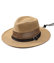 cheap -Men's Straw Hat Sun Hat Soaker Hat Safari Hat Gambler Hat White khaki Polyester Travel Beach Vacation Beach Plain Sunscreen