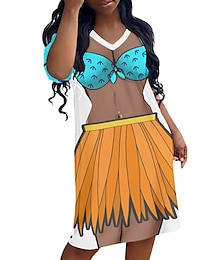 billige -kvinners bikini skjorte dekke opp kjole morsom søt bikini print for badetøy kortermet 3d grafikk baggy badetøy cover-up