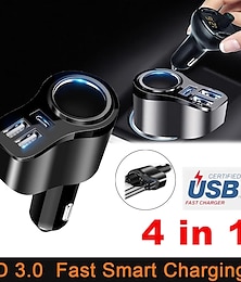 preiswerte -USB-Splitter für Auto, 4-in-1-USB-C-Autoladegerät, 36-W-Multi-USB-Zigarettenanzünder-Adapter, Splitter mit 3 USB-Anschlüssen, 12-V-/24-V-Dual-USB-Typ-C-PD-Schnell-Autoladeadapter