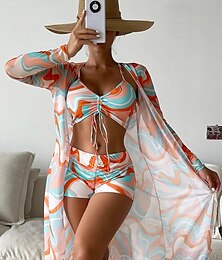 abordables -Mujer Normal Bañadores Bikini Traje de baño 3 Piezas Estampado Graphic Ropa de playa Relleno Trajes de baño