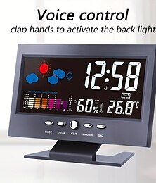 cheap -Weather Clock With Time Date Week Temperature Humidity Display Weather Forecast Function With Voice-activated Backlight Function 15.6X4X9.6CM/6.1*3.7*1.5in