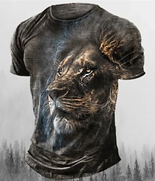 levne -Lví král lev, pánská košile s grafikou na kravatu ležérní 3d | modré letní bavlněné tričko retro košile zvířecí posádka krk oblečení oblečení tisk venkovní denní krátké tričko