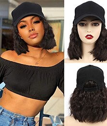 baratos -Hat Wig for Women Short Wave Baseball Cap Wig with Curly Hair Extensions Wig Synthetic Wave Wig Hat Adjustable Brown Black Baseball Hat Wig