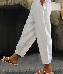 abordables -Pantalones de Algodón y Lino para Mujer Pantalones Baggy Lino Sólido Color de Moda Largo hasta el Tobillo Liso Con Bolsillos Laterales Comodidad Inelásticos Casual Fin de Semana Blanco Corte Regular