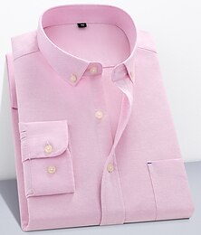 billiga -Herr Skjorta Button Down skjorta Icke-järnskjorta Oxford skjorta Rutig Bröllop Utomhus Svart Vit Rosa Rubinrött Långärmad Fyrkantig hals Vår & Höst Kläder Button-Down