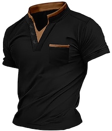 economico -Per uomo Camicia Henley T-shirt Liscio A V Strada Da mare Maniche corte Tasca frontale Abbigliamento Di tendenza Originale Essenziale