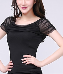abordables -Baile Latino Baile de Salón Ropa de Deporte Cima Volantes Color Puro Corte Mujer Rendimiento Entrenamiento Manga Corta Malla Fibra de Leche