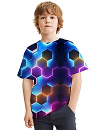 cheap -Kids Boys T shirt Tee Graphic Geometric Short Sleeve Crewneck Children Top Outdoor 3D Print Sports Fashion Cool Summer Blue 3-12 Years