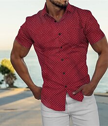זול -בגדי ריקוד גברים חולצה חולצה עם כפתורים חולצת קיץ חולצה קז'ואל אדום שרוולים קצרים נקודה דש יומי חופשה כיס קדמי ביגוד אופנתי מעצב יום יומי