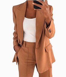 cheap -Women's Blazer Work Solid Color Professional Regular Fit Outerwear Long Sleeve Fall Black S