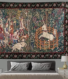 voordelige -middeleeuwse dame eenhoorn opknoping tapijt muur kunst decor foto achtergrond deken gordijn thuis slaapkamer woonkamer decoratie
