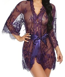 voordelige -dames pyjama nachthemd nachthemd jurk pure kleur eenvoudig casual zacht thuis dagelijks bed polyester ademend v draad lange mouw zomer lente thuis outfits