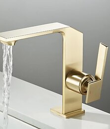 abordables -Mitigeur de lavabo cascade en laiton, robinets de lavabo monocommande robinets monotrou avec tuyau chaud et froid, bec cascade en laiton robinet de salle de bain chrome noir or gris