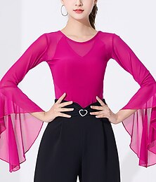 abordables -Danse latine Danse de Salon Haut Couleur Pure Fantaisie Tulle Femme Utilisation Entraînement Manches 3/4 Taille haute Spandex