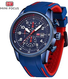 abordables -Montre à Quartz pour Hommes MINI FOCUS Grand Cadran Mode Affaires Extérieure Luminante Trois Fuseaux Horaires Calendrier Montre Étanche en Silicone