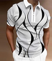 cheap -Men's Polo Shirt Lapel Polo Zip Polo Golf Shirt Graphic Prints Geometry Linear Turndown Black White Yellow Pink Blue Outdoor Street Short Sleeves Zipper Print Clothing Apparel Fashion Designer Casual