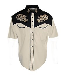 billiga -Herr Blommig Grafiska tryck Skjorta Västerländsk skjorta Cowboyskjorta Kortärmad Mode Streetwear Designer Utomhus Gata Dagligen Sommar Vår Nedvikt Mönster Aprikos