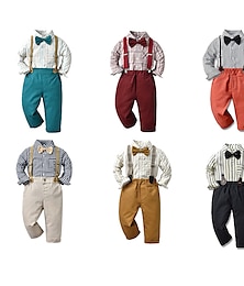 cheap -3 Pieces Kids Boys Shirt & Pants Outfit Solid Color Long Sleeve Cotton Set Formal Fashion Summer Spring 7-13 Years 960 952 729