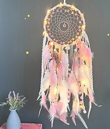 levne -růžový lapač snů ručně vyrobený dárek háček z peří květina zvonek ozdoba na zeď dekorace ve stylu boho, 67x16cm/26.3''x6.3''
