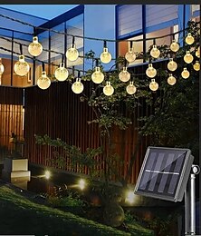 billige -led solcellestrenglys utendørs 5-30m krystallkulelys med 8 lysmoduser bryllupsdekor vanntette solcelledrevne terrasselys for hagegård veranda bryllupsfestinnredning varm hvit blå hvit rgb
