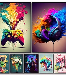 baratos -80s 90s  Wall Art Colorful Neon Gamer Controller Canvas Poster Fantasy Earphones Esports Gaming Wall Art Painting For Kawaii Room Decor