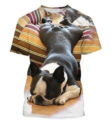 billige -Dyr Hund fransk bulldog T-skjorte Animé 3D Graphic Til Par Herre Dame Voksne Maskerade 3D-utskrift Fritid / hverdag