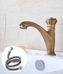 abordables -robinet de lavabo de salle de bain vintage eau froide uniquement, robinets de lavabo monobloc monocommande un trou monté sur pont style antique rétro