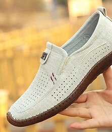 economico -mocassini slip-on beige traspiranti da uomo con design traforato e suola ammortizzata - scarpe casual leggere per l'estate e l'outdoor
